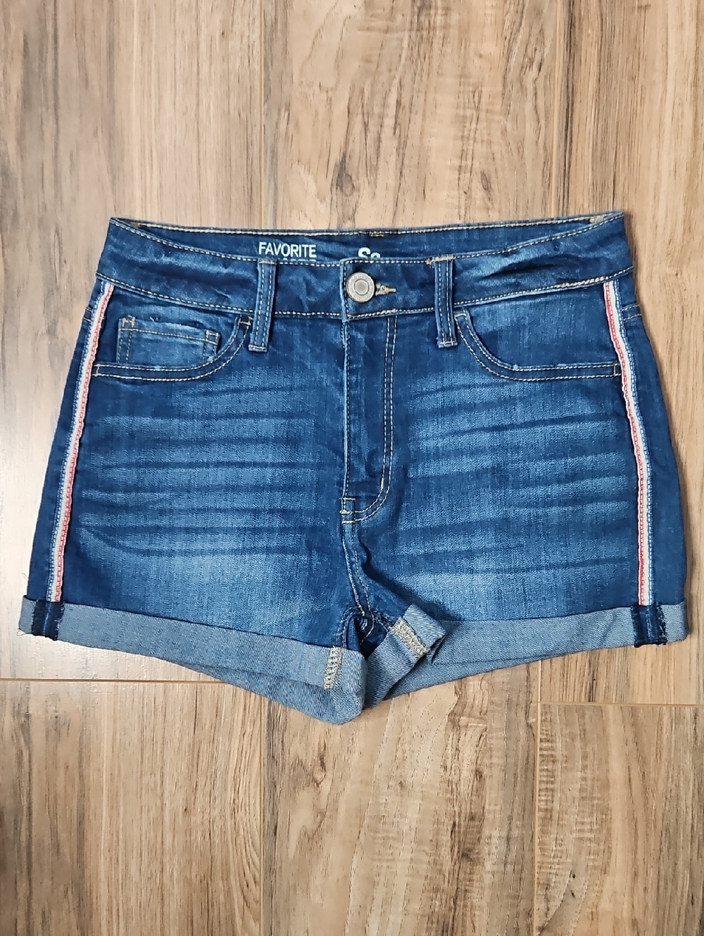 SO Denim Cuffed Women’s Shorts High Rise Shortie with Side Stripe 9